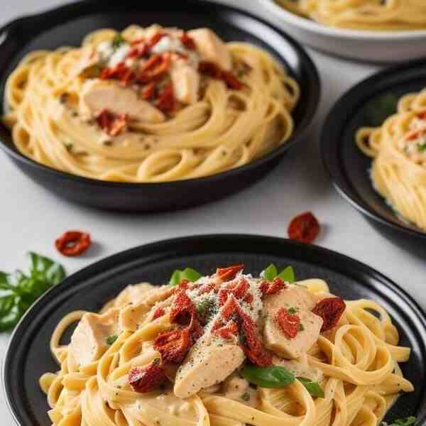 Сливочная паста с курицей и вялеными томатами